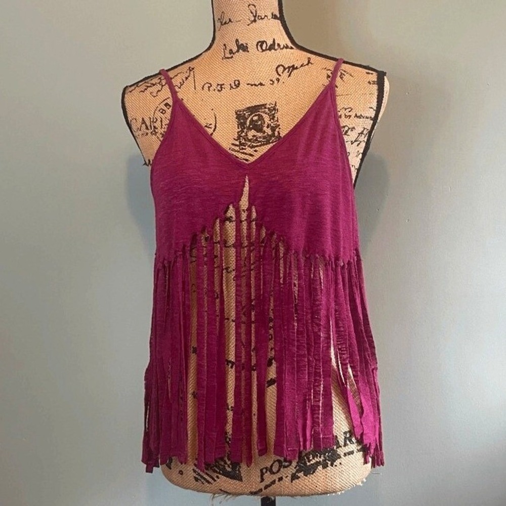 Handmade Upcycled Festival Rave Fringe‎ Camisole Top Magenta Pink S